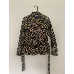 AMERICAN LIVING BROWN BLACK ZEBRA PRINT BUTTON UP SAFARI JACKET SZ M‎